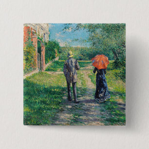 Gustave Caillebotte - De stijgende weg Vierkante Button 5,1 Cm