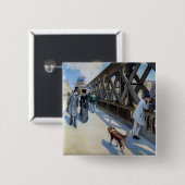 Gustave Caillebotte - Le Pont de l'Europe Vierkante Button 5,1 Cm (Voorkant /achterkant)