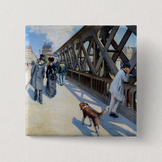 Gustave Caillebotte - Le Pont de l'Europe Vierkante Button 5,1 Cm (Voorkant)
