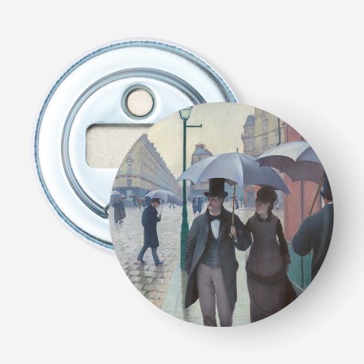Gustave Caillebotte - Parijse straat; Regenachtige Button Flesopener (Voorkant)