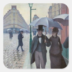 Gustave Caillebotte - Parijse straat; Regenachtige Vierkante Sticker