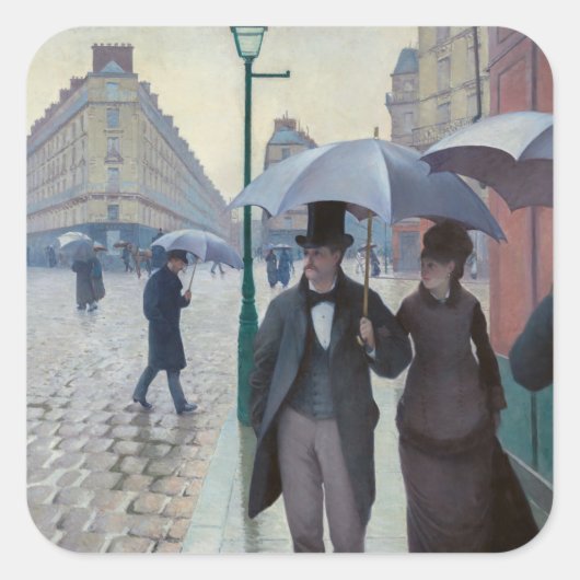 Gustave Caillebotte - Paris Street; Rainy Day Vierkante Sticker (Voorkant)