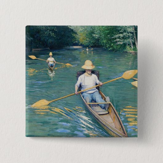 Gustave Caillebotte - Skiffs on the Yerres Vierkante Button 5,1 Cm (Voorkant)