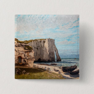 Gustave Courbet - Kliffen bij Etretat na storm Vierkante Button 5,1 Cm