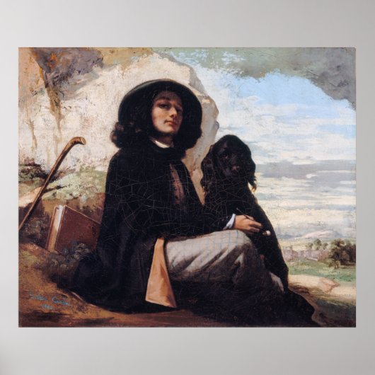 Gustave Courbet - Self-Portret met een zwarte hond Poster (Voorkant)