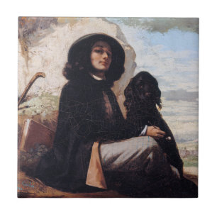 Gustave Courbet - Self-Portret met een zwarte hond Tegeltje