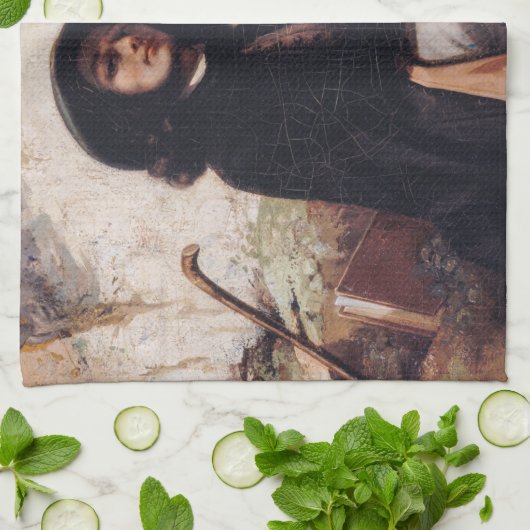 Gustave Courbet - Self-Portret met een zwarte hond Theedoek (Gevouwen)