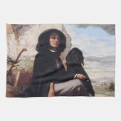 Gustave Courbet - Self-Portret met een zwarte hond Theedoek (Horizontaal)