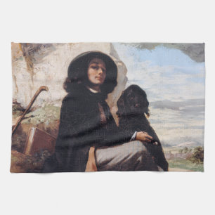 Gustave Courbet - Self-Portret met een zwarte hond Theedoek