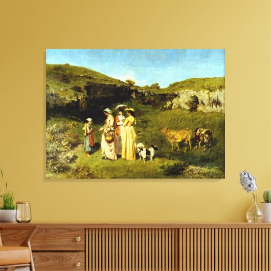 Gustave Courbet Young Dames in het dorp Canvas Afdruk (Insitu (Woonkamer))