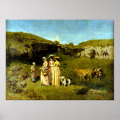 Gustave Courbet Young Dames in het dorp Poster (Voorkant)