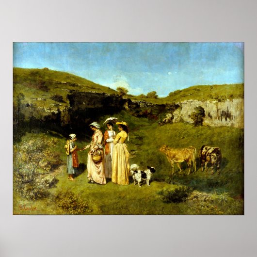 Gustave Courbet Young Dames in het dorp Poster (Voorkant)