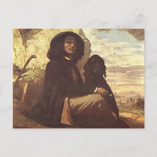 Gustave Courbet - Zelfportret met een zwarte hond Briefkaart (Voorkant)