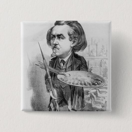 Gustave Dore (1832-83), karikatuur van Le Boulev Vierkante Button 5,1 Cm (Voorkant)