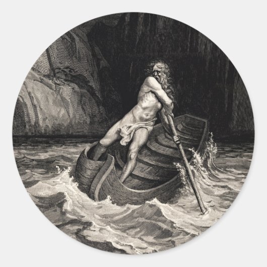 Gustave Doré - Caron Rowing/Dante's Inferno Ronde Sticker (Voorkant)