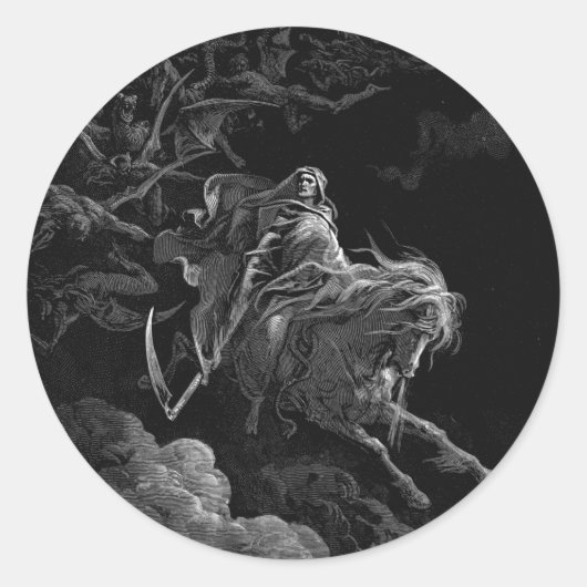 Gustave Dore - Dood op het Bleke paard Ronde Sticker (Voorkant)