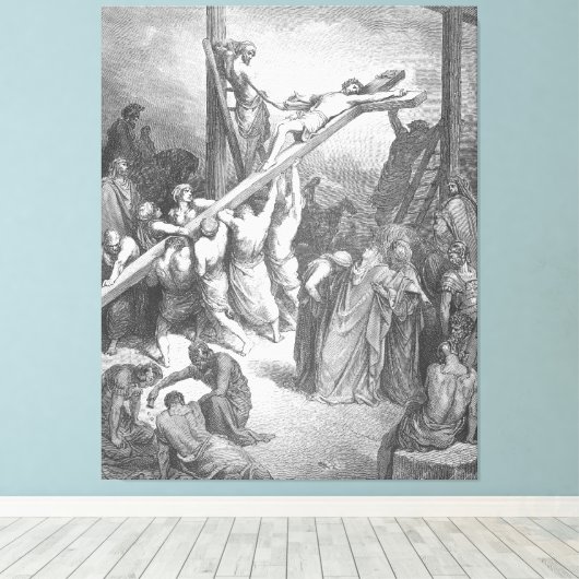 Gustave Doré - Luke 23B The Cross is Lifted Up Canvas Afdruk (Insitu (Houten vloer))