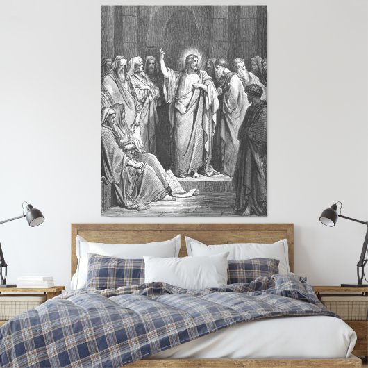 Gustave Doré - Mark 1B Jesus Preaches in the Synag Canvas Afdruk (Insitu (Slaapkamer))