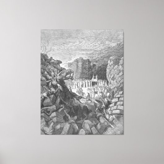 Gustave Doré - The Walls of Jericho Fall Down Canvas Afdruk (Voorkant)