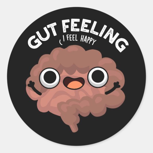 Gut Feeling Funny Anatomine Intestine Pun Dark BG Ronde Sticker (Voorkant)
