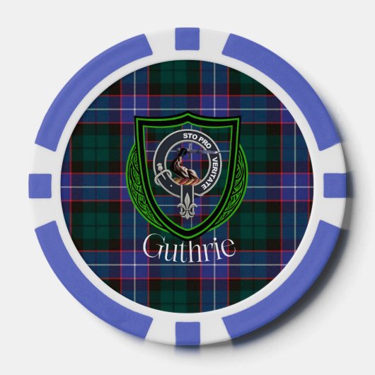 Guthrie Schotse Clan Tartan & Wapen Poker Chips (Voorkant)