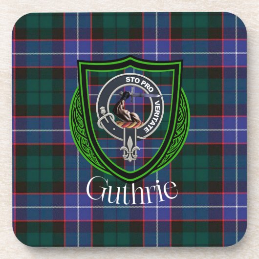 Guthrie Scottish Clan Tartan & Crest Bier Onderzetter (Voorkant)