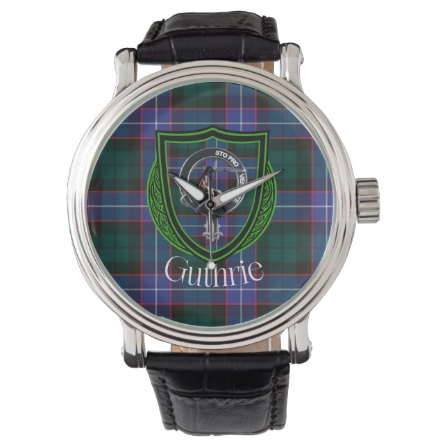 Guthrie Scottish Clan Tartan & Crest Horloge (Voorkant)