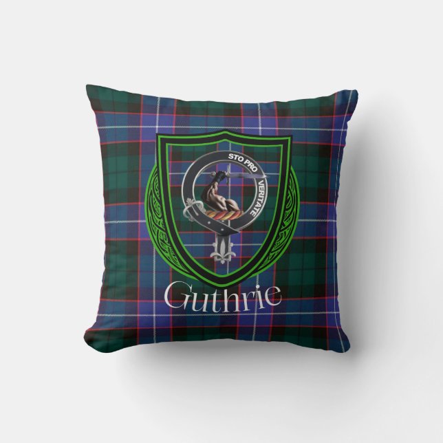 Guthrie Scottish Clan Tartan & Crest Kussen (Voorkant)