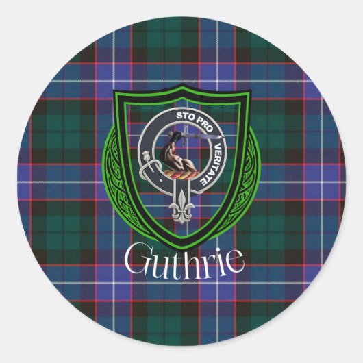 Guthrie Scottish Clan Tartan & Crest Ronde Sticker (Voorkant)