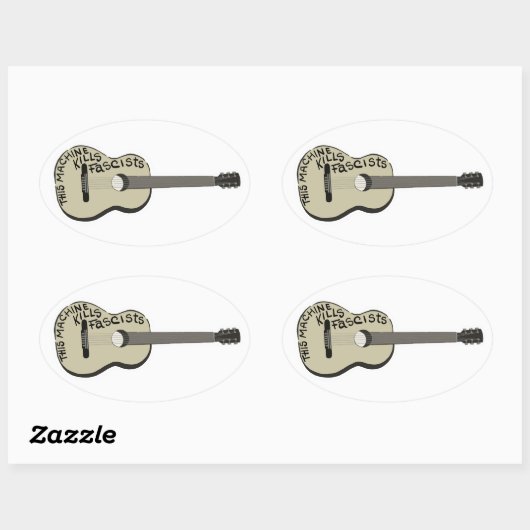 Guthrie's gitaar "Deze machine doodt fascisten" Ovale Sticker (Vel)