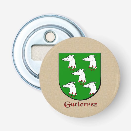 Gutierrez Heraldic Arms op perkament stijl terug Button Flesopener (Voorkant)
