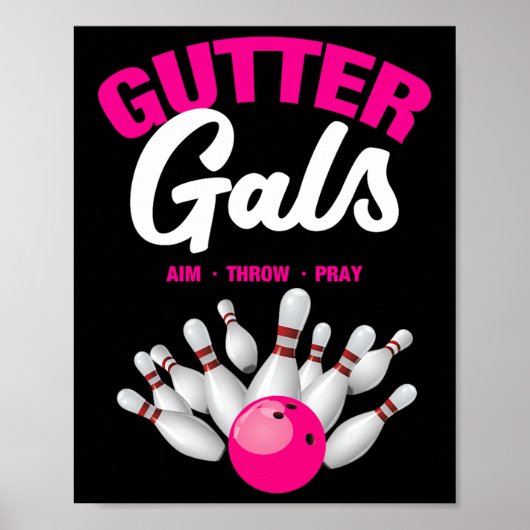 Gutter Gals Grappige Bowling Teamnaam Vrouwen Meis Poster (Voorkant)