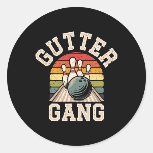 Gutter Gang Bowling Grappige Bowler Ronde Sticker (Voorkant)