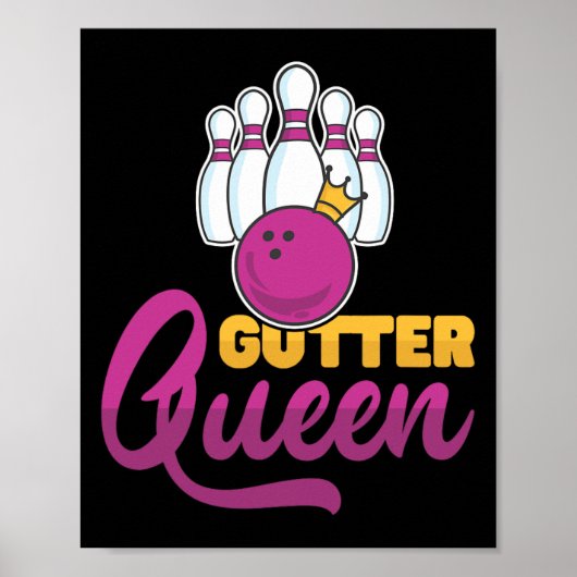 Gutter Queen Bowling Pins Met Bowling Ll Voor Bowl Poster (Voorkant)