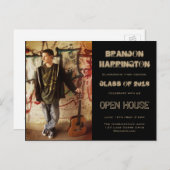 Guy Afstudeerder Grunge Photo Open House Invitatio Uitnodiging Briefkaart (Voorkant / Achterkant)