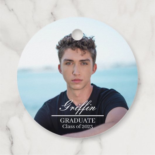 Guy Afstudeerder Modern Afstuderen Aangepaste foto Bedankjes Labels (Achterkant)