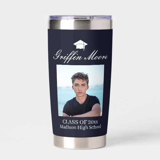 Guy Afstudeerder Modern Afstuderen Aangepaste foto Geïsoleerde Drinkbeker (Voorkant)