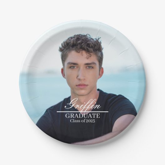 Guy Afstudeerder Modern Afstuderen Aangepaste foto Papieren Bordje (Voorkant)