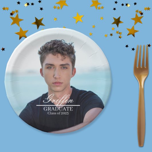 Guy Afstudeerder Modern Afstuderen Aangepaste foto Papieren Bordje