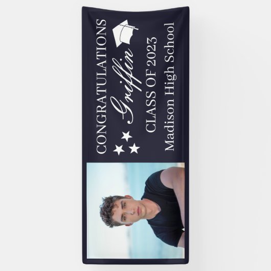 Guy Afstudeerder Modern Afstuderen Aangepaste foto Spandoek (Verticaal)