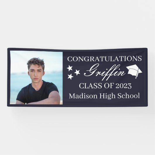 Guy Afstudeerder Modern Afstuderen Aangepaste foto Spandoek (Horizontaal)