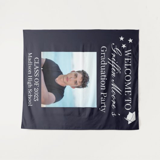 Guy Afstudeerder Modern Afstuderen Custom Foto Wel Wandkleed (Voorkant (horizontaal))