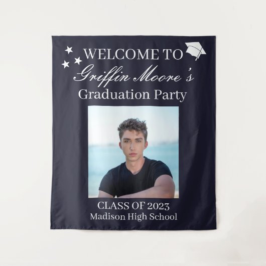 Guy Afstudeerder Modern Afstuderen Custom Foto Wel Wandkleed (Voorkant)