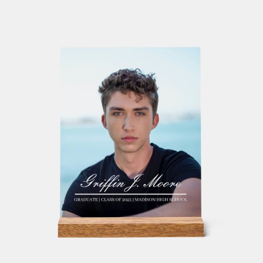 Guy Afstudeerder Modern Afstuderen Foto Plaque Acryl Bord (Voorkant)