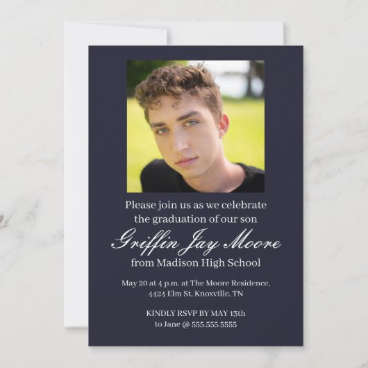 Guy Afstudeerder Modern Foto Afstuderen Uitnodigin Kaart (Achterkant)