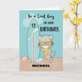 Guy Birthday Beach Funny Cool Raccoon Card Kaart (Gele Bloem)