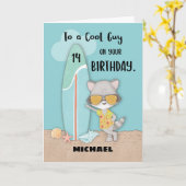 Guy Birthday Beach Funny Cool Raccoon Kaart (Gele Bloem)