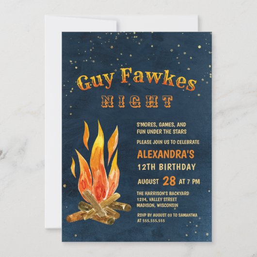 Guy Fawkes Night Celebration Bonfire Birthday Kaart (Voorkant)