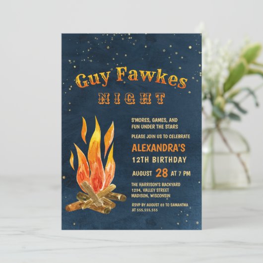 Guy Fawkes Night Celebration Bonfire Birthday Kaart (Staand voorkant)