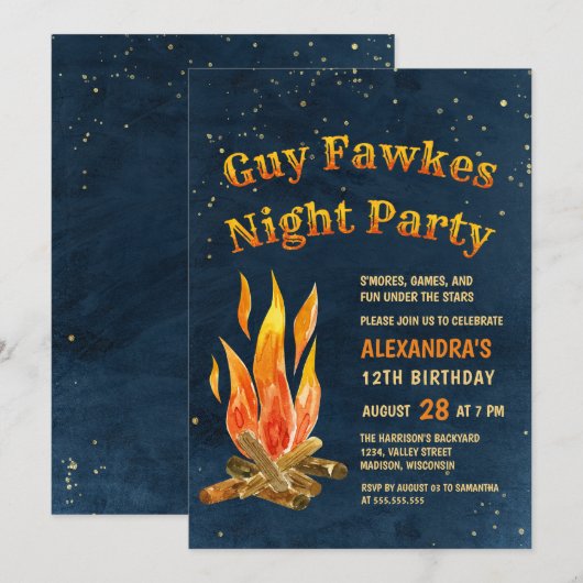 Guy Fawkes Night Party Bonfire Birthday Kaart (Voorkant / Achterkant)